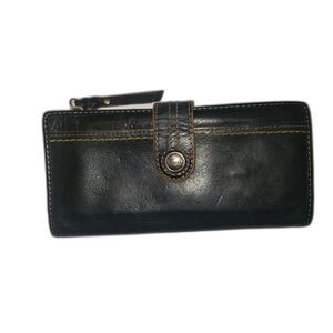Fossil Weekender Checkbook Clutch Black Leather Bi-Fold Wallet